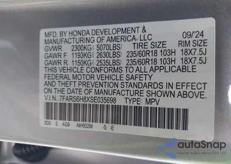 2025 Honda Cr-V Hybrid Sport-L из США, поврежденный, VIN 7FARS6H8XSE035698